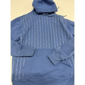 Champion All-Over Logo Print Hoodie Blue M Authentic Athleticwear Sweatshirt